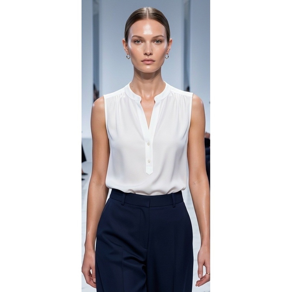 J.Crew Clean Girl Classic Neutral Cream Sleeveless V-Neck Button Popover Top S